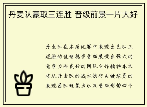 丹麦队豪取三连胜 晋级前景一片大好