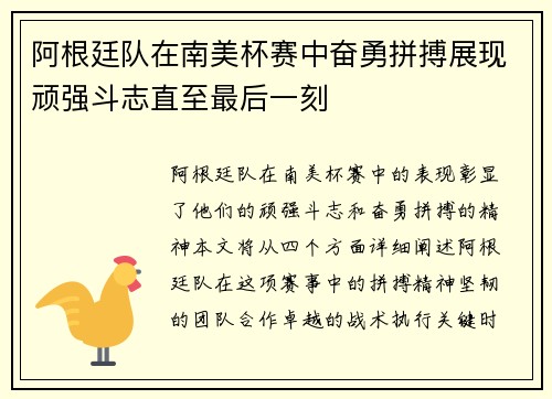 阿根廷队在南美杯赛中奋勇拼搏展现顽强斗志直至最后一刻
