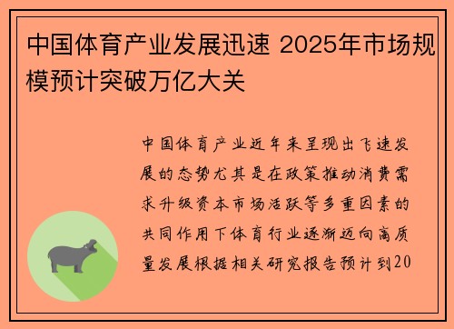 中国体育产业发展迅速 2025年市场规模预计突破万亿大关