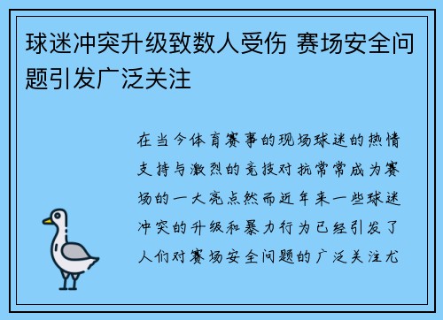 球迷冲突升级致数人受伤 赛场安全问题引发广泛关注